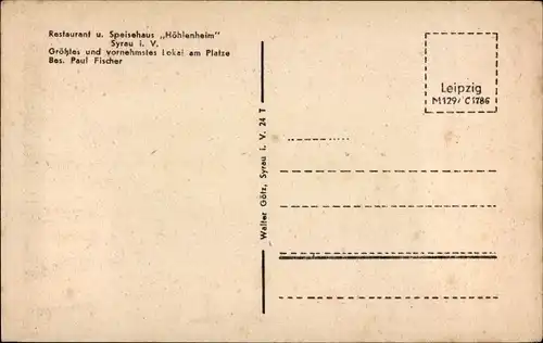 Ak Syrau Rosenbach im Vogtland, Restaurant und Speisehaus Höhlenheim