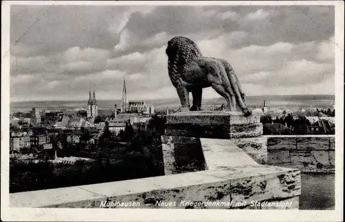 Ak Mühlhausen in Thüringen, Neues Kriegerdenkmal mit Stadtansicht