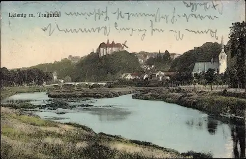 Ak Leisnig in Sachsen, mit Tragnitz, Blick auf Schloss und Kirche