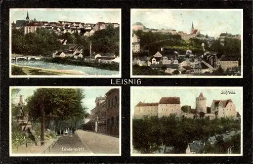 Ak Leisnig, Totalansicht, Lindenplatz, Schloss