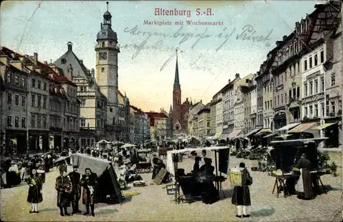 Ak Altenburg in Thüringen, Marktplatz mit Wochenmarkt