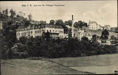 Ak Aue im Erzgebirge Sachsen, San. Rat Dr. Pilling's Sanatorium, Schornstein