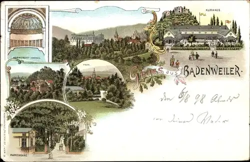 Litho Badenweiler im Schwarzwald, Kurhaus, Park