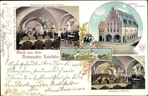Ak Dortmund im Ruhrgebiet, Ratskeller, Inneres mit Schänke, Rathaus