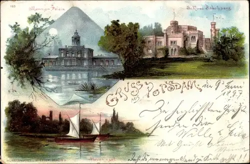 Litho Potsdam in Brandenburg, Marmorpalais, Schloss Babelsberg, Pfaueninsel