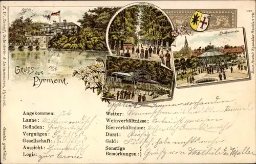 Litho Bad Pyrmont in Niedersachsen, Schloss, Trinkhalle