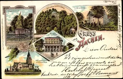 Litho Aachen in Nordrhein Westfalen, Denkmal, Belvedere, Lousberg, Lizenshäusen, Salvatorkirche