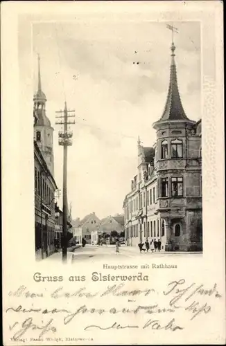 Passepartout Ak Elsterwerda in Brandenburg, Hauptstraße mit Rathaus