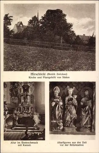 Ak Hirschfeld in Sachsen, Kirche und Pfarrgehöft, Altar