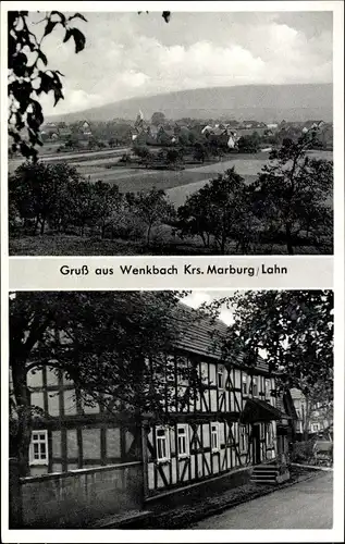 Ak Wenkbach Weimar an der Lahn, Durchblick zum Ort, Gasthof