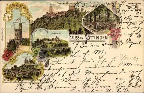 Litho Göttingen in Niedersachsen, Plesse, Mariaspring, Bismarckturm, Hanstein, Hardenberg