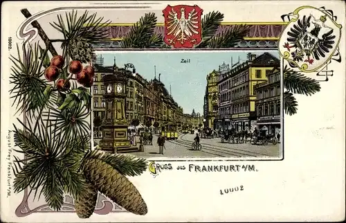 Passepartout Litho Frankfurt am Main, Wappen, Zeil, Straßenbahn