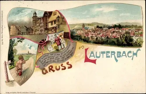 Litho Lauterbach an der Lauter Vogelsbergkreis, Strumpf verloren, weinendes Kind, Panorama