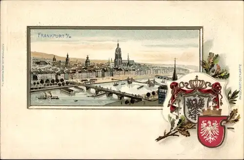 Präge Wappen Litho Frankfurt am Main, Panoramablick auf die Stadt