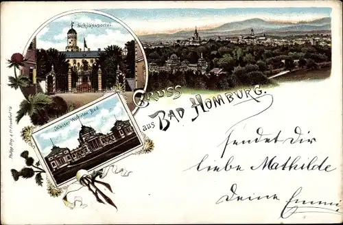 Litho Bad Homburg vor der Höhe Hessen, Schlossportal, Kaiser-Wilhelm-Bad, Stadtbild
