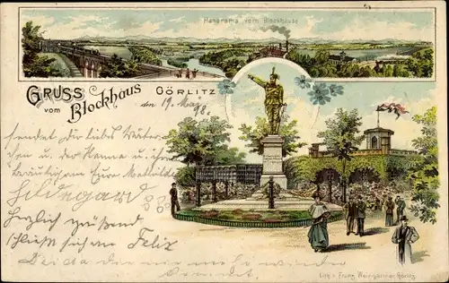 Litho Görlitz in der Lausitz, Panorama vom Blockhaus, Denkmal