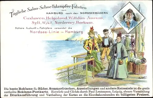 Litho Hamburg Mitte Altstadt, Hansahafen, Salon-Schnelldampfer-Fahrten, Seemann