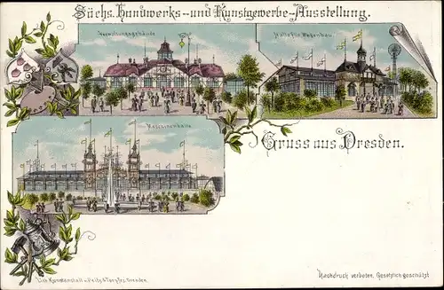 Litho Dresden Altstadt, Handwerks- und Kunstgewerbe-Ausstellung, Maschinenhalle