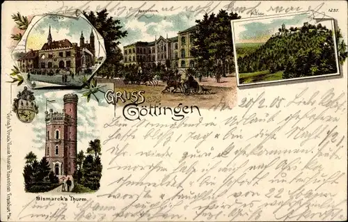 Litho Göttingen in Niedersachsen, Bismarckturm, Rathaus, Plesse