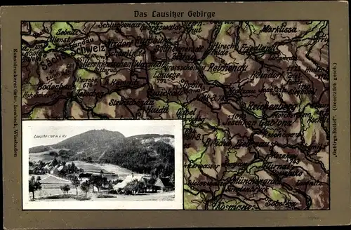 Landkarten Ak Waltersdorf Großschönau Oberlausitz, Lausche, Lausitzer Gebirge, Reichenau, Marklissa