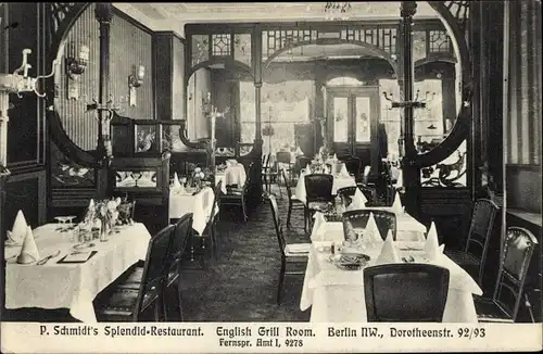 Ak Berlin Mitte, Splendid-Restaurant, English Grill Room, Dorotheenstraße 92/93