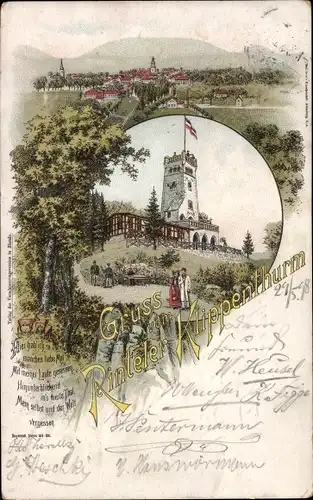 Litho Rinteln an der Weser, Klippenturm, Aussichtsturm, Panorama vom Ort