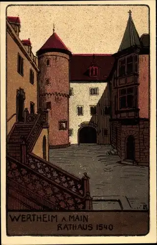 Steindruck Künstler Ak Wertheim am Main, Rathaus 1540