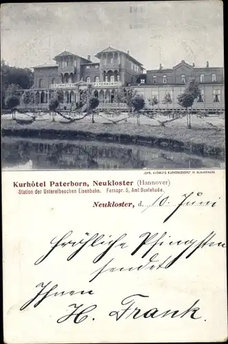 Ak Neukloster Buxtehude im Kreis Stade, Kurhotel Paterborn, Station der Unterelbeschen Eisenbahn
