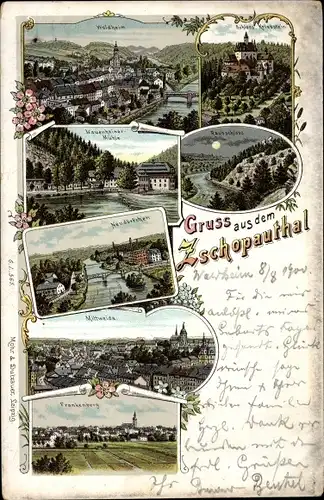 Litho Mittweida in Sachsen, Zschopautal, Waldheim, Kriebstein, Neudörfchen, Frankenberg