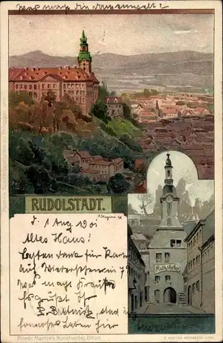 Litho Rudolstadt in Thüringen, Stadtpanorama, Ratskeller