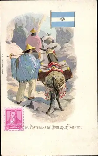 Briefmarken Litho Argentinien, Postboten im Gebirge, Lastenesel, Poste dans la République Argentine