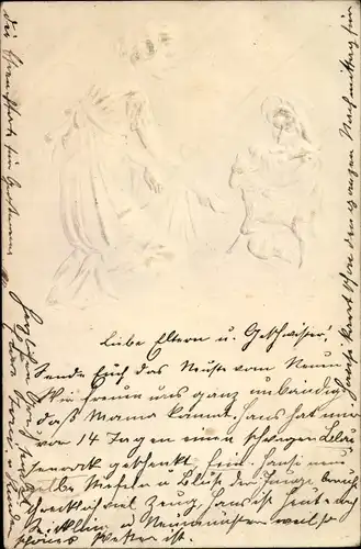 Präge Ak Frau mit Kind und Ziege