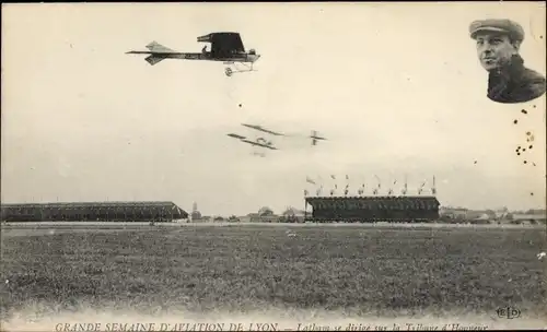 Ak Französisches Flugzeug, Grande Semaine d'Aviation de Lyon, Latham, Tribune d'Honneur