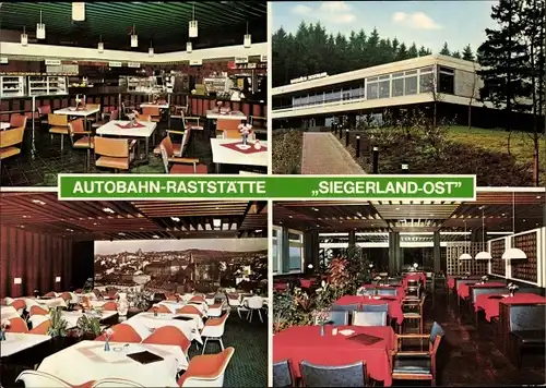 Ak Freudenberg Siegerland, Autobahnraststätte Siegerland Ost, Außen- u. Innenansichten