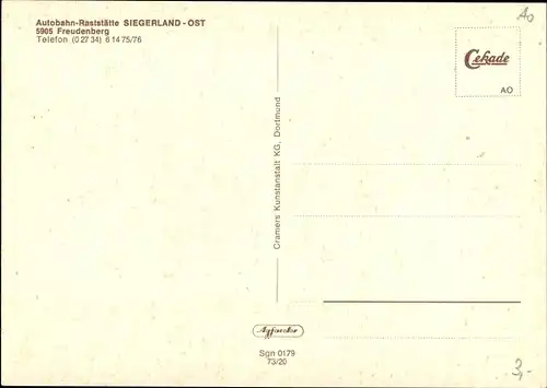 Ak Freudenberg Siegerland, Autobahnraststätte Siegerland Ost, Außen- u. Innenansichten