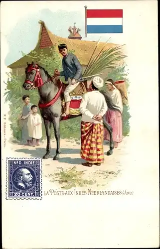 Briefmarken Litho Java Indonesien, La Poste aux Indes Néerlandaises, Postbote