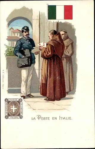 Briefmarken Litho Italien, La Poste en Italie, Postbote, Mönch