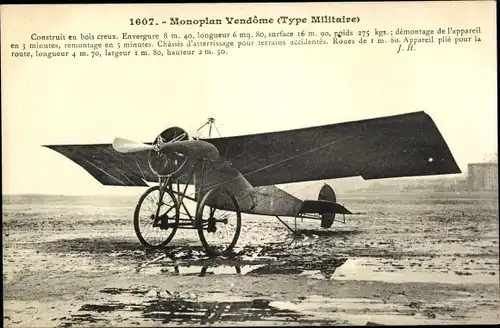 Ak Französisches Militärflugzeug, Monoplan Vendome, Type Militaire