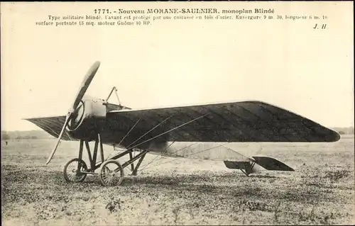 Ak Französisches Militärflugzeug, Nouveau Morane Saulnier, monoplan Blinde