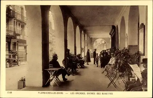 Ak Plombières les Bains Lothringen Vosges, les arcades, entree des buvettes