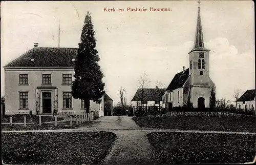 Ak Hemmen Overbetuwe Gelderland, kerk en Pastorie Hemmen, Kirche