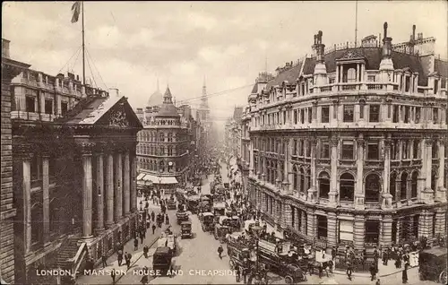 Ak London City England, Mansion House and Cheapside