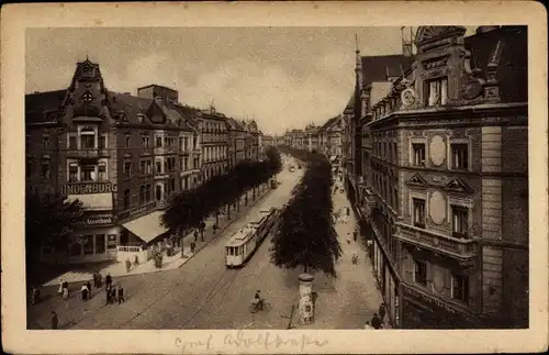 Ak Düsseldorf am Rhein, Graf Adolf Straße, Straßenbahn