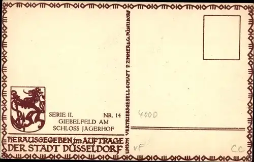 Ak Düsseldorf am Rhein, Giebelfeld am Schloss Jägerhof