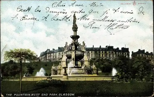 Ak Glasgow Schottland, The Fountain, West end Park