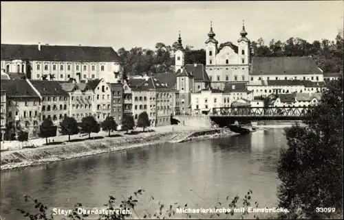 Ak Steyr in Oberösterreich, Michaelerkirche, Ennsbrücke