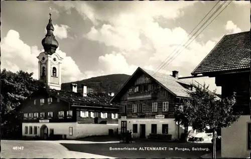 Ak Altenmarkt im Pongau in Salzburg, Straßenpartie, Gasthof, Glockenturm