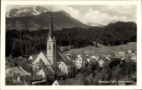 Ak Hermagor Pressegger See Kärnten, Teilansicht vom Ort, Kirche, Gartnerkofel