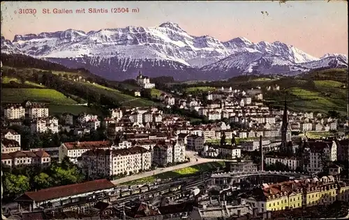 Ak Sankt Gallen Stadt Schweiz, Gesamtansicht mit Säntis