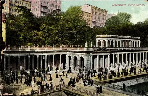 Ak Karlovy Vary Karlsbad Stadt, Mühlbrunnen, Zieher 1143